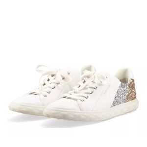 Jimmy Choo Diamond Light Low Top Leather & Glitter Sneakers Women's Size 8.5